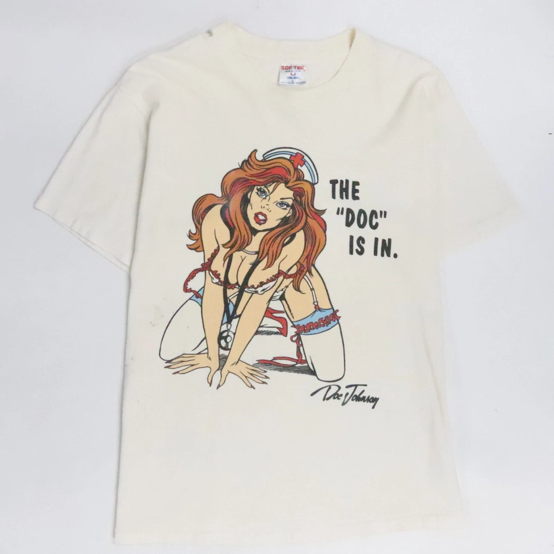 Vintage Doc Johnson The Doc Is In Nurse T-Shirt Size Large 90s