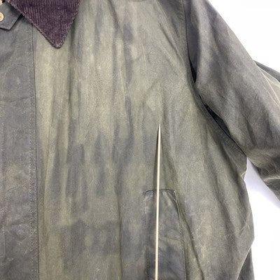 Barbour Waxed Cotton Border Coat Jacket Size C48 Green Plaid Lined