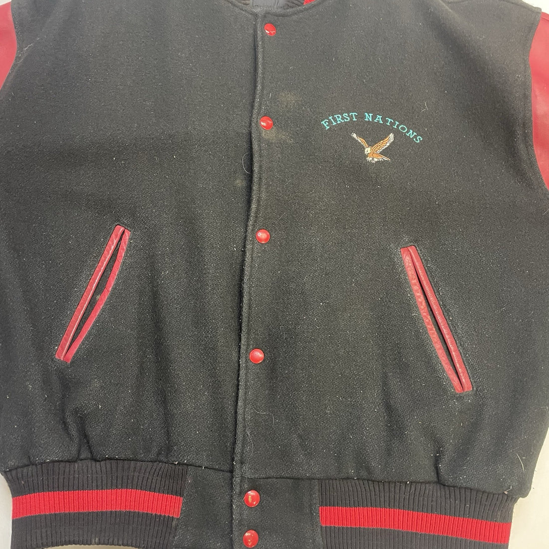 Vintage First Nations Eagle Leather Wool Varsity Jacket Size XL