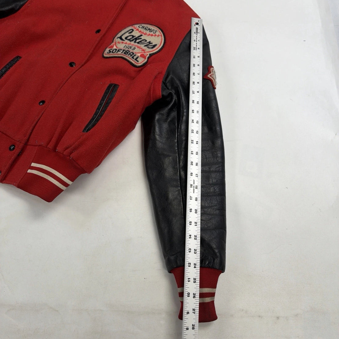 Vintage Lakers Softball Champs Leather Wool Varsity Jacket Size Medium 1983 80s