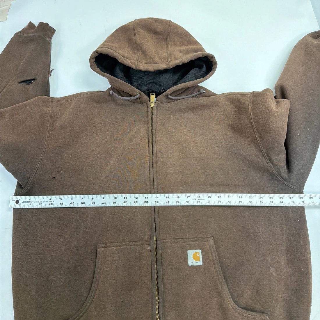 Vintage Carhartt Full Zip Sweatshirt Hoodie Size XL Brown Thermal Lined