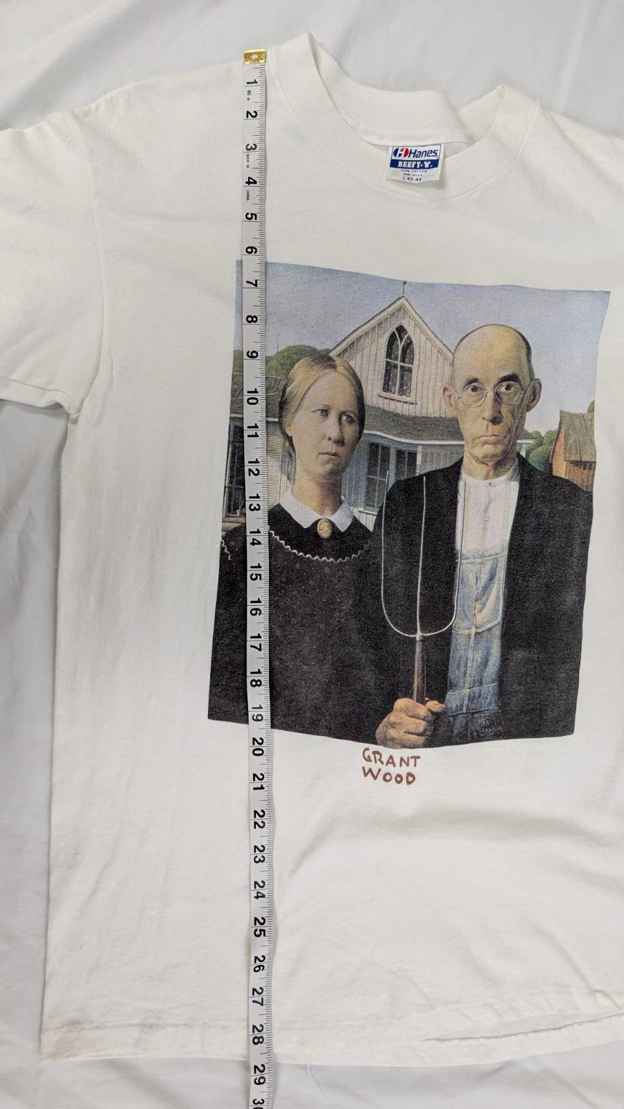 Vintage American Gothic Grant Wood Art T-Shirt Size Large 90s