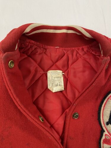 Vintage Lakers Softball Champs Leather Wool Varsity Jacket Size Large Red 80s