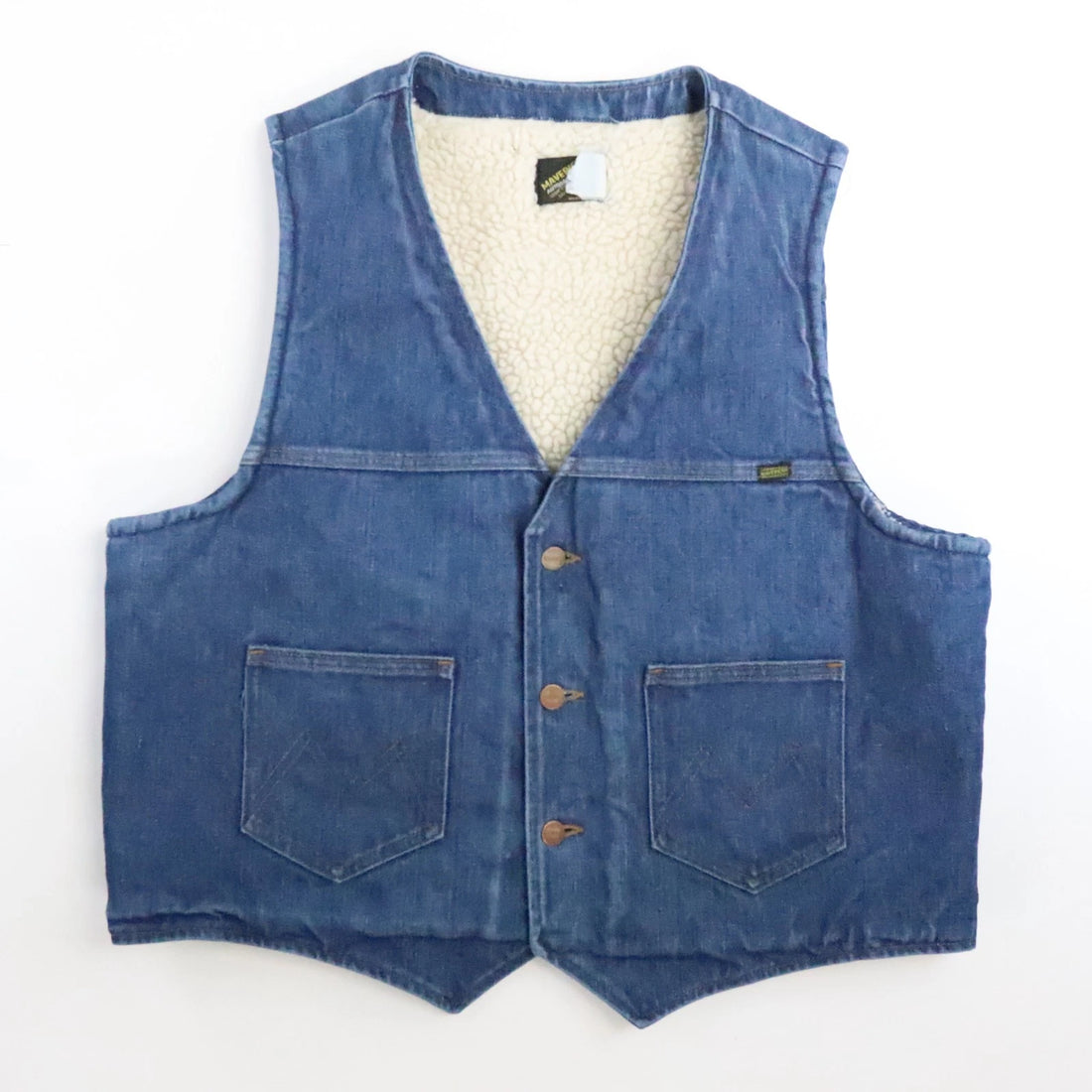 Vintage Maverick Automaticks Denim Vest Jacket Large Sherpa Lined Sanfor-Set