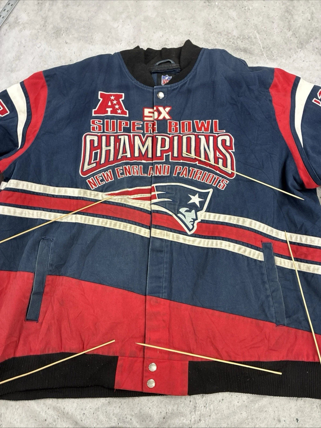 New England Patriots 5X Super Bowl Champs Bomber Jacket Size 5XL NFL