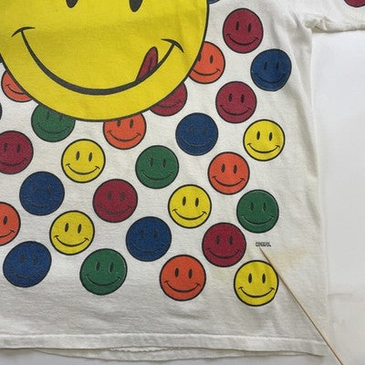 Vintage Smiley Face T-Shirt Size XL All Over Print 90s