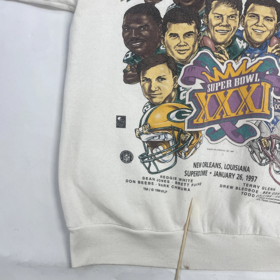 Vintage Packers Patriots Super Bowl XXXI Caricature Sweatshirt Large 1997 NFL