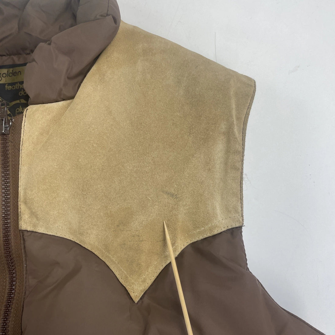 Vintage Golden Goose Puffer Suede Vest Jacket Size Medium Brown Down Insulated