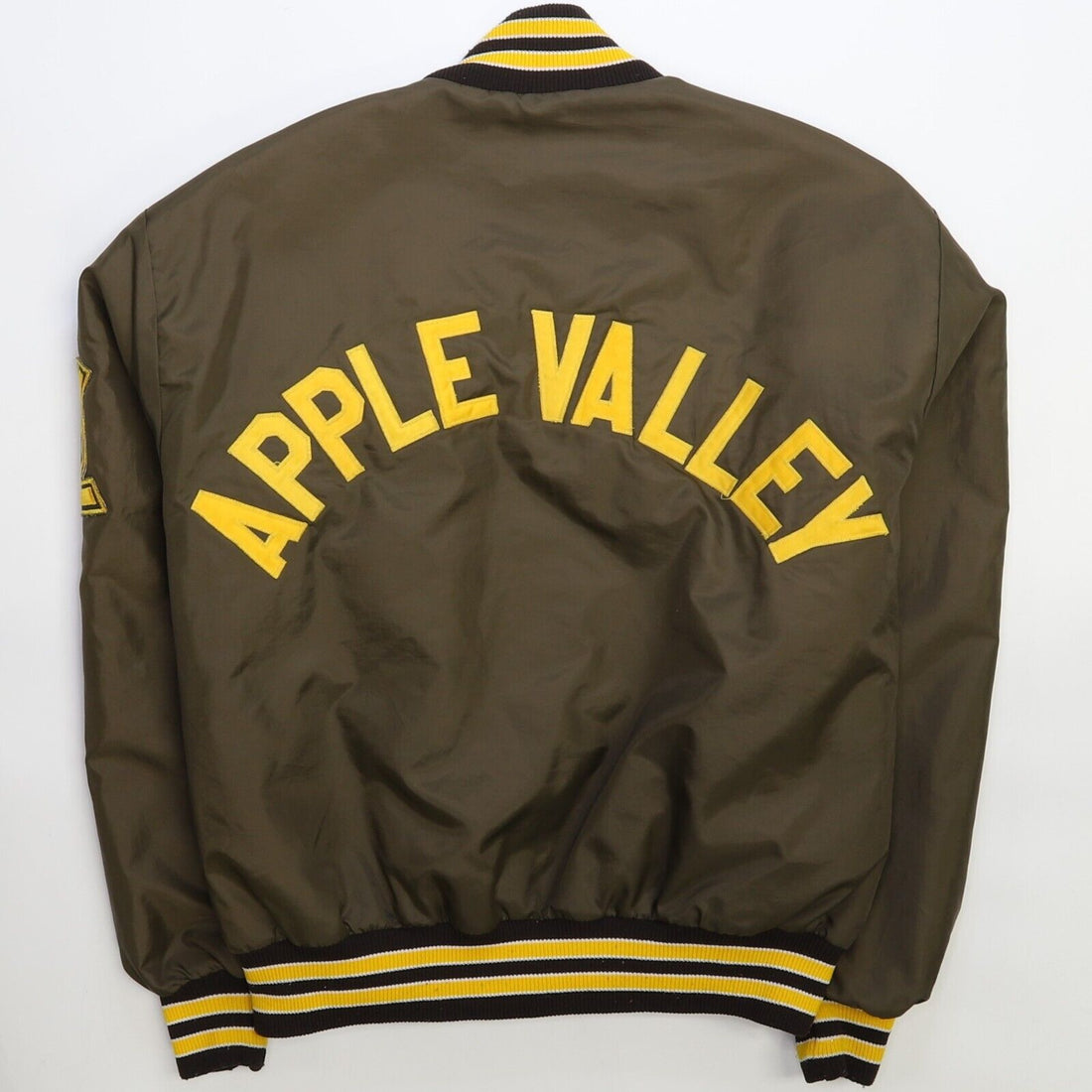 Vintage Apple Valley Hockey Bomber Jacket Size Large Brown