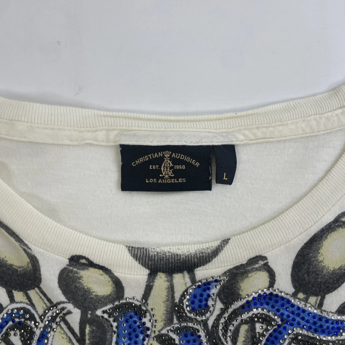 Christian Audigier Califas Native T-Shirt Size Large All Over Print Y2K