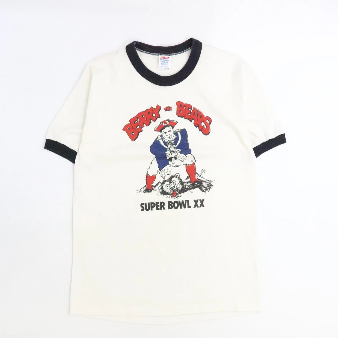 Vintage Patriots Berry The Bears Super Bowl XX Ringer T-Shirt Medium 80s NFL