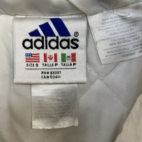 Vintage Adidas Puffer Bomber Jacket Size Small White Black Insulated