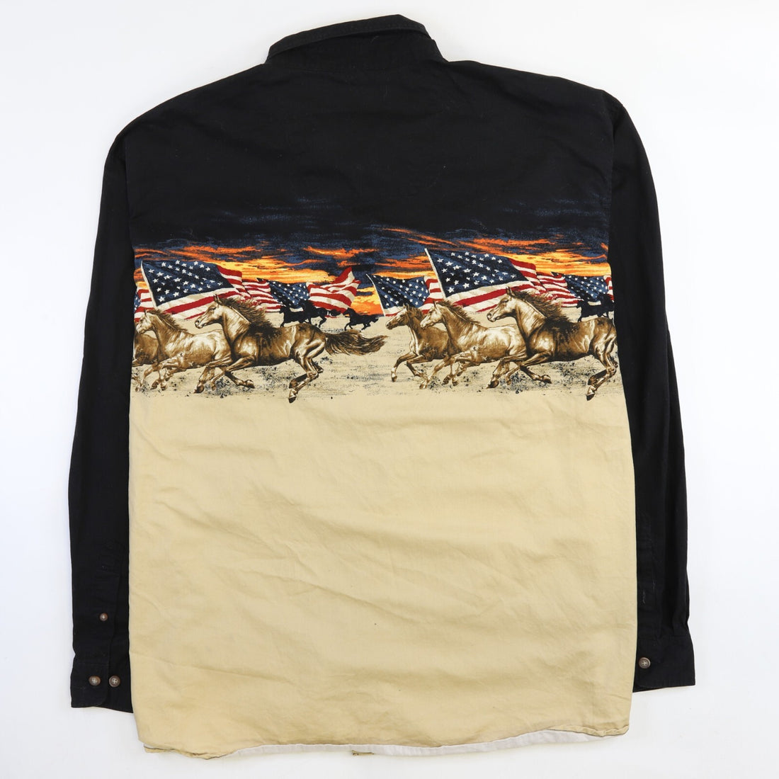 Vintage Bit & Bridle American USA Flag Horse Button Up Shirt XL Country Western