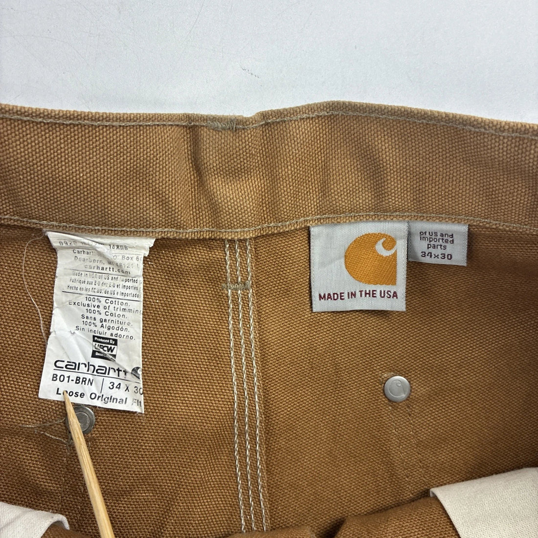 Carhartt Canvas Carpenter Double Knee Work Pants Size 34 X 30 B01 BRN