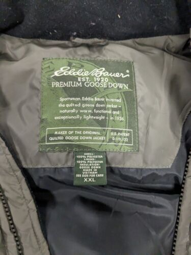 Eddie Bauer Puffer Jacket Size 2XL Green Goose Down Insulated