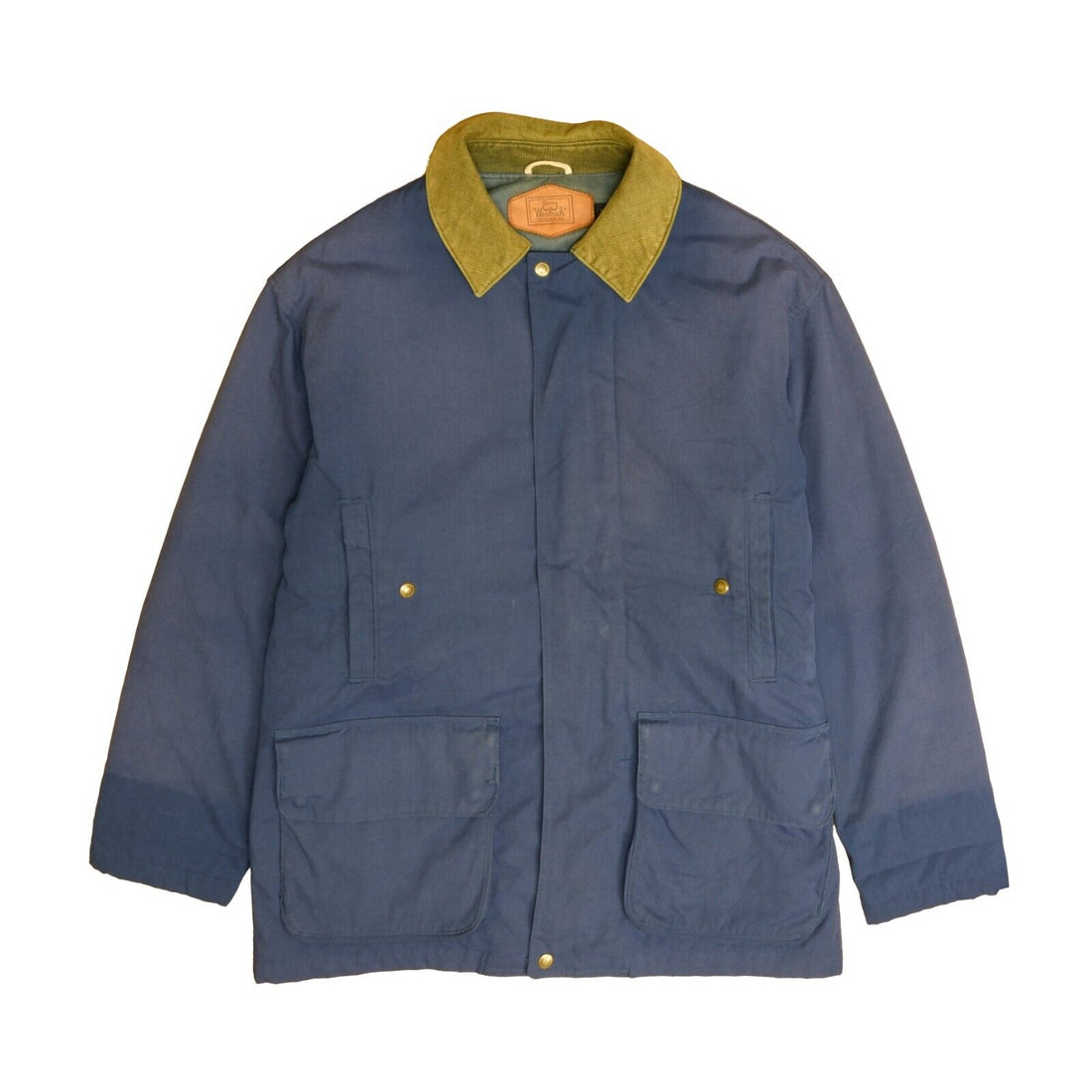 Vintage Woolrich Barn Work Coat Jacket Size Medium Blue Corduroy Trim