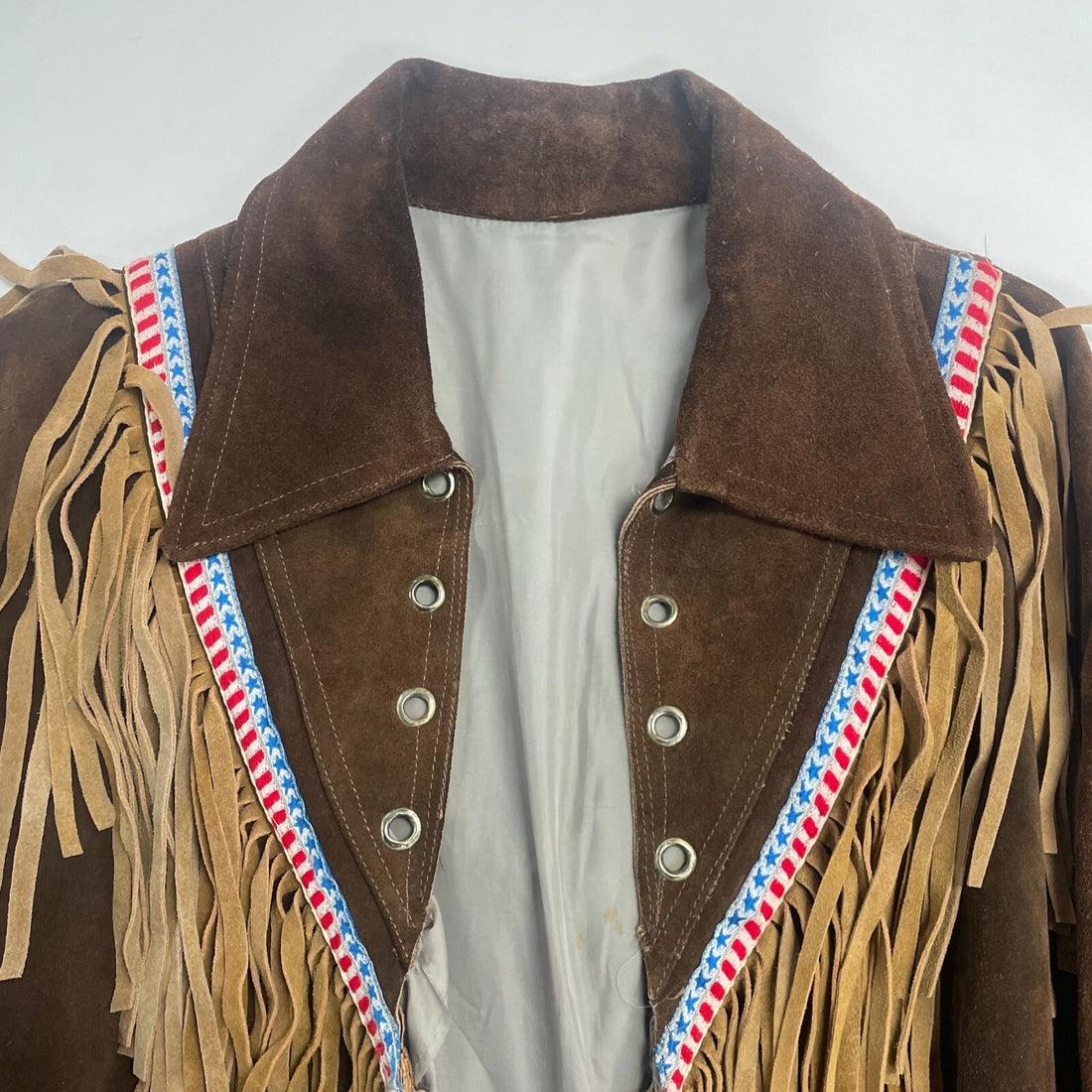 Vintage Cowboy Western Leather Suede Jacket Size Large Brown Fringe