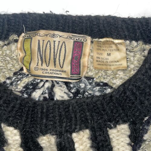 Vintage Novo Mohair Wool Knit Crewneck Sweater Size Medium Pullover Abstract