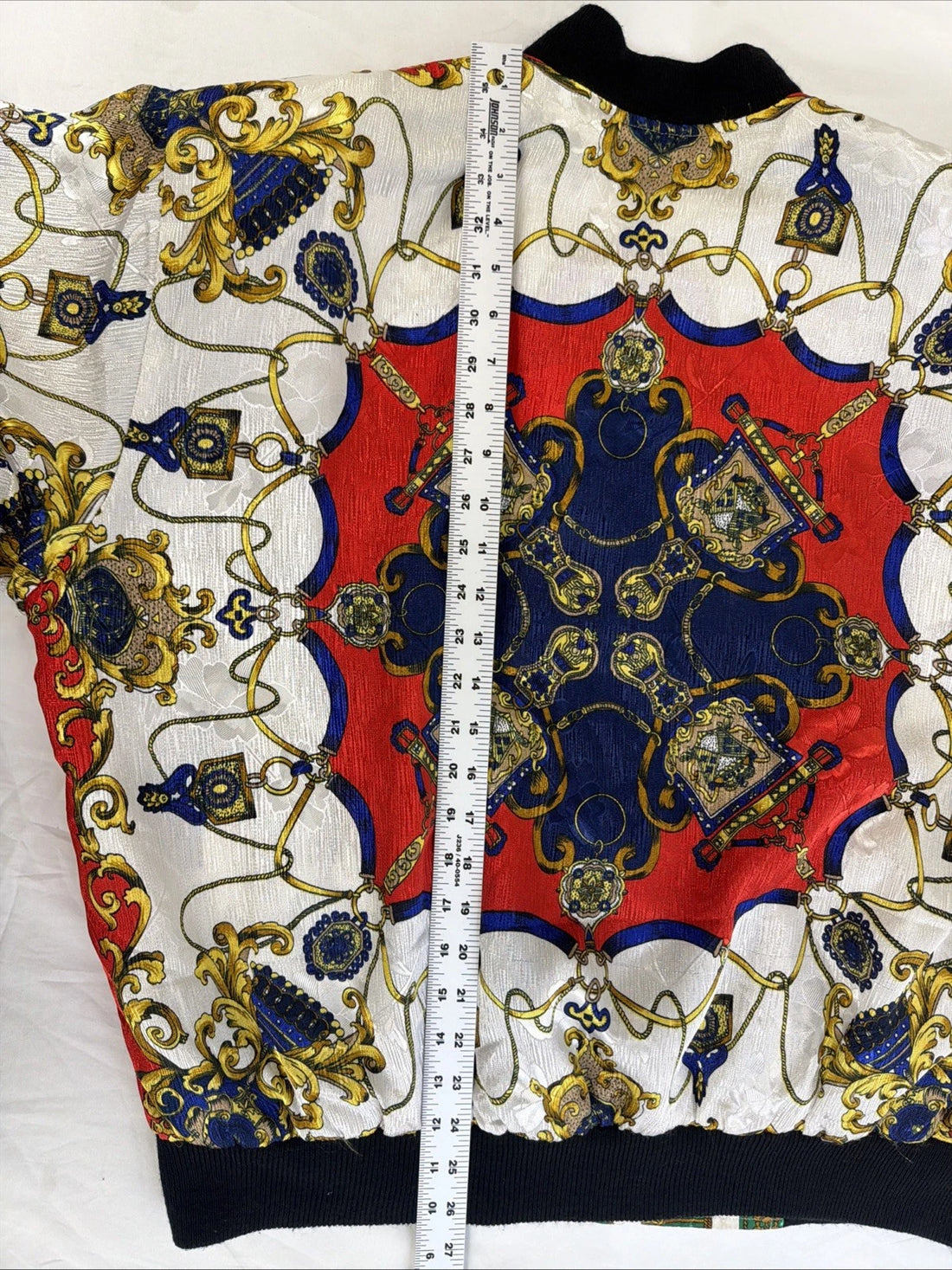 Vintage Baroque Equestrian Bomber Jacket Size XL Reversible All Over Print
