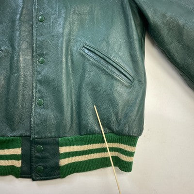Vintage Leather Varsity Jacket Size 38 Green