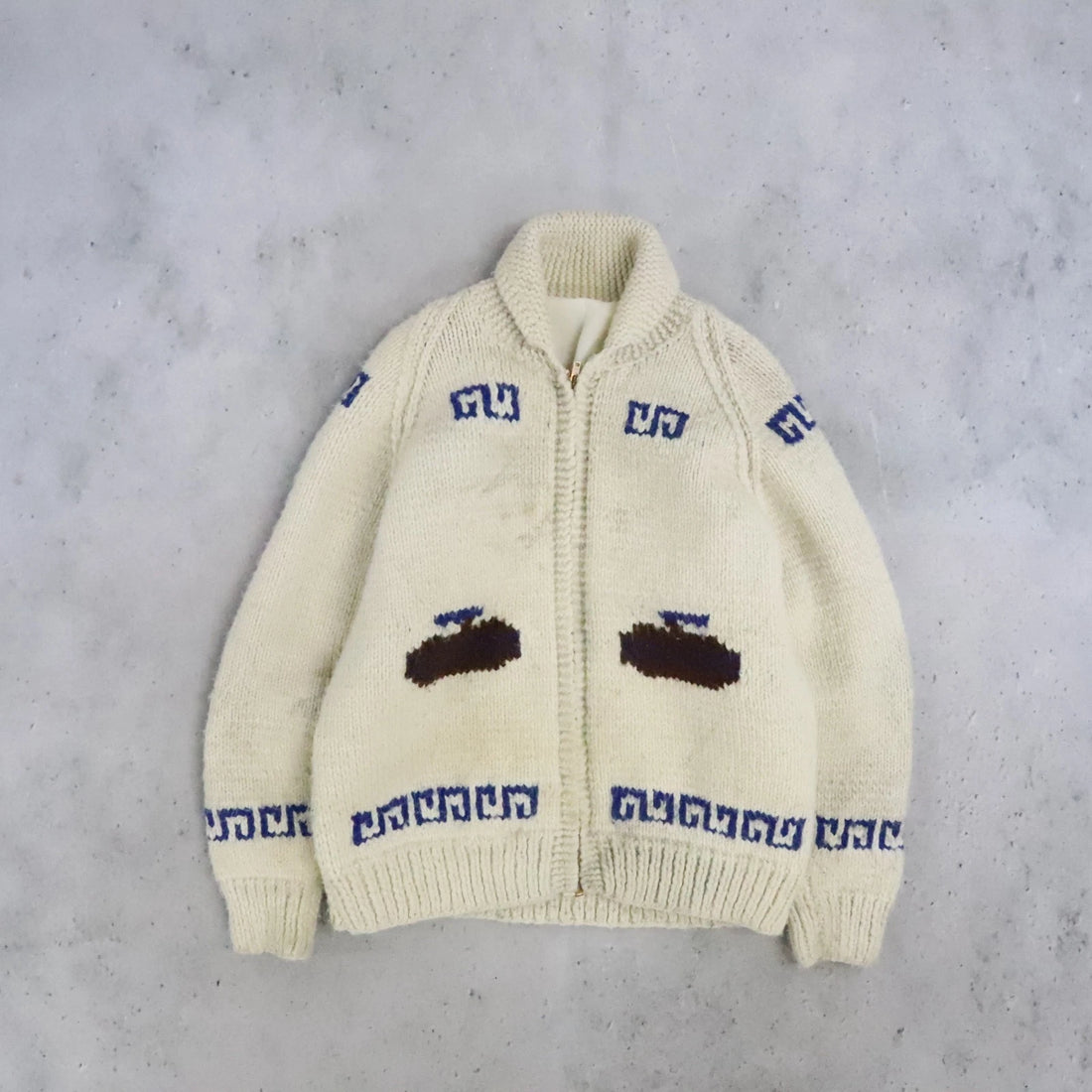 Curling Wool Knit Cowichan Sweater Size Small Vintage