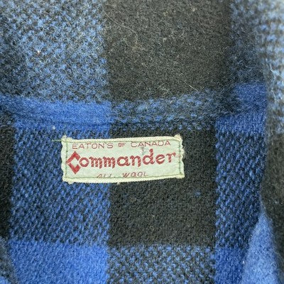 Vintage Commander Eaton's Canada Wool Button Up Shirt Large Blue Buffalo Plaid