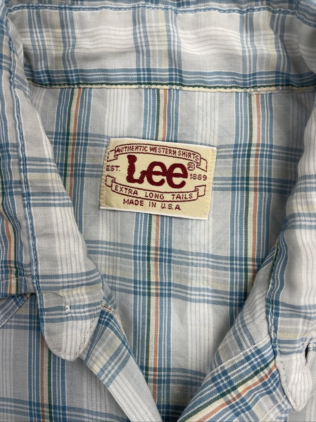 Vintage Lee Western Pearl Snap Shirt Size XL Blue Plaid 70s