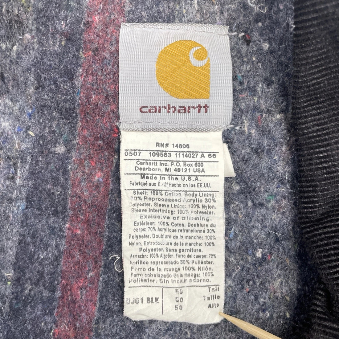 Vintage Carhartt Canvas Detroit Jacket Size 50 Tall Blanket Lined UJ01 BLK
