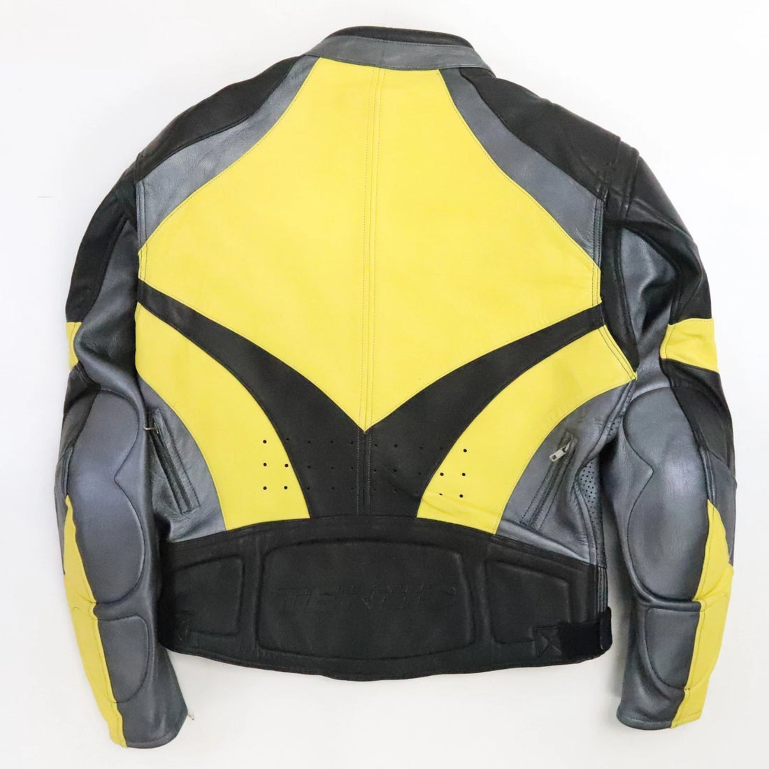 Teknic Leather Motorcycle Riding Jacket Size 46 Yellow Padded