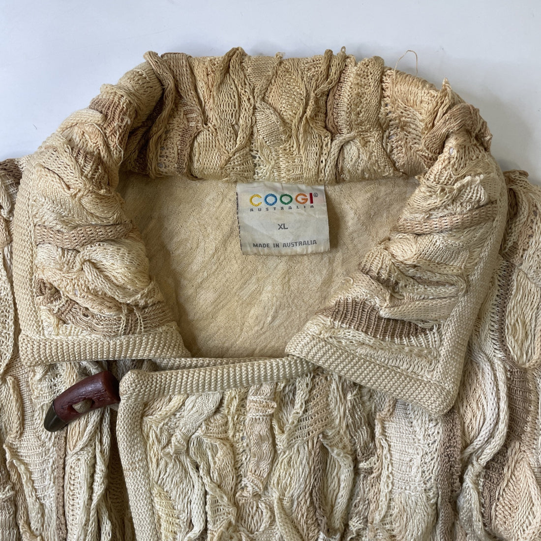 Vintage COOGI 3D Knit Toggle Coat Jacket Size XL Beige Cream