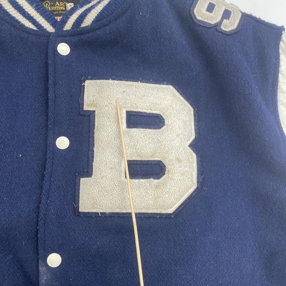 Vintage Andover Varsity Leather Wool Bomber Jacket Size 48 Blue 90s