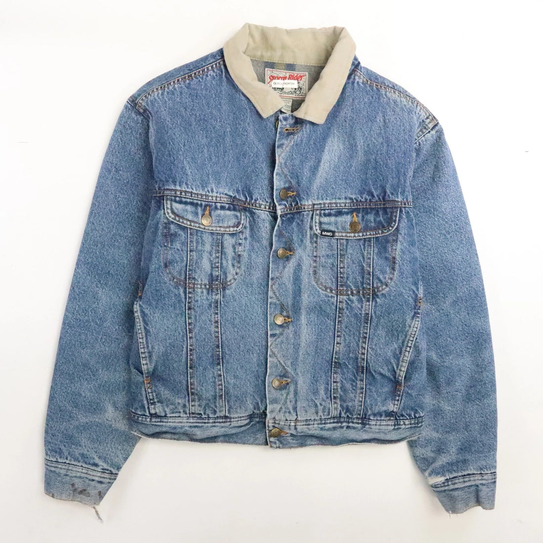 MWG Storm Rider Denim Trucker Jacket Size Medium Fleece Lined