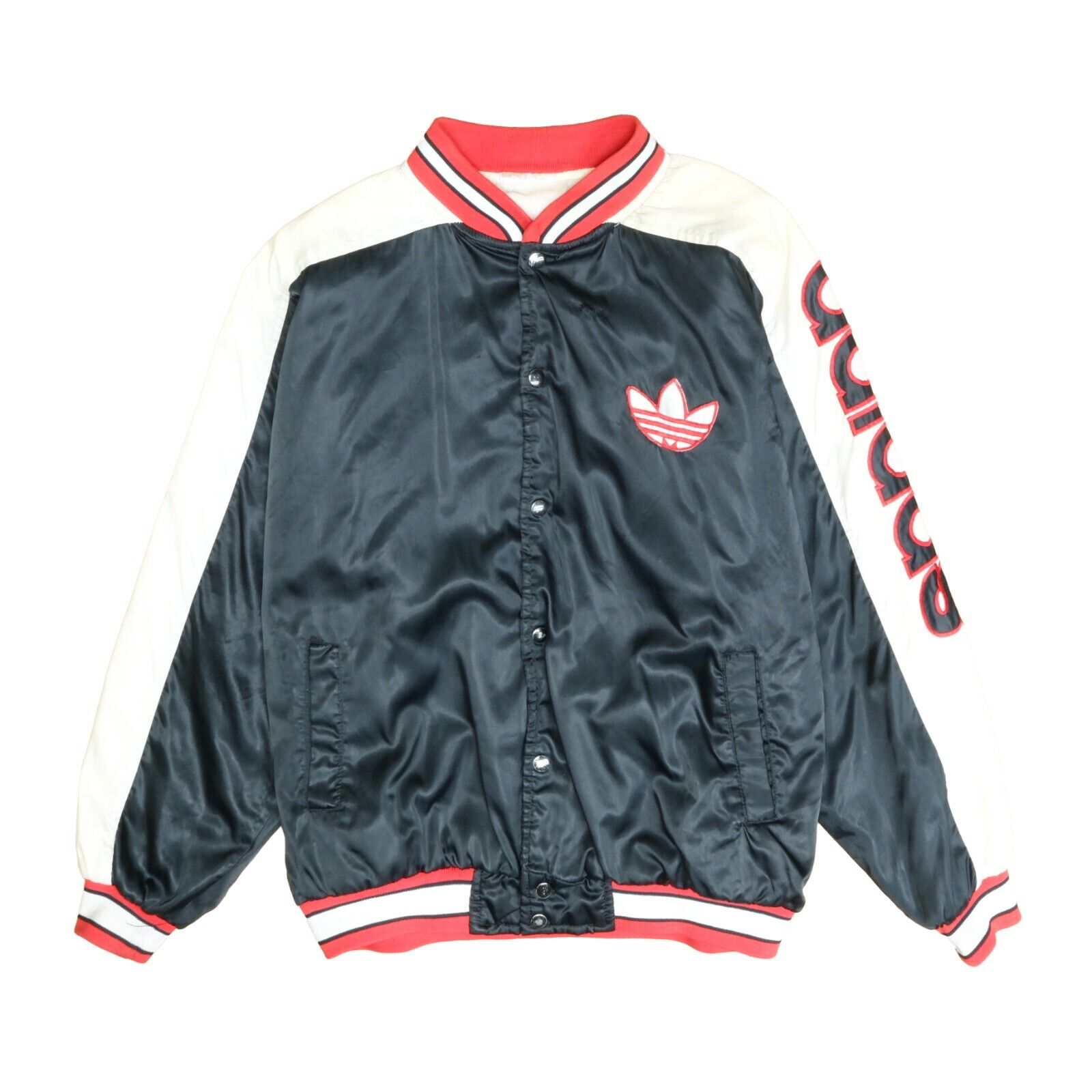 Vintage Adidas Satin Bomber Jacket Size Large Black Trefoil