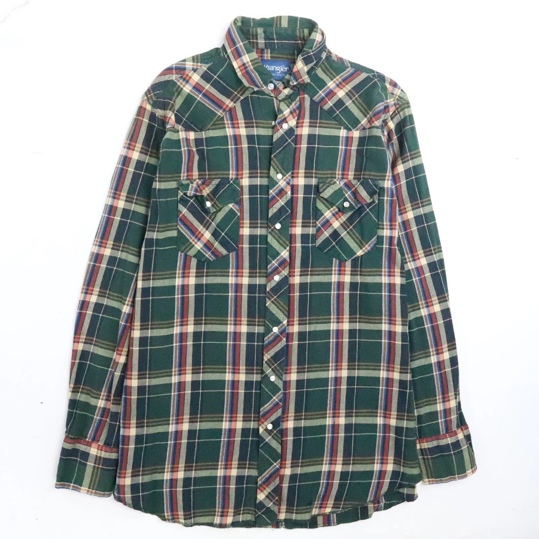 Vintage Wrangler Western Pearl Snap Shirt Size Large Green Plaid