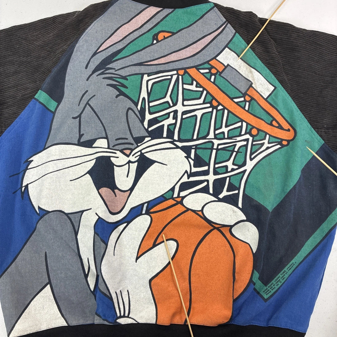 Vintage Bugs Bunny Basketball Looney Tunes Bomber Jacket Size Large 1992 90s
