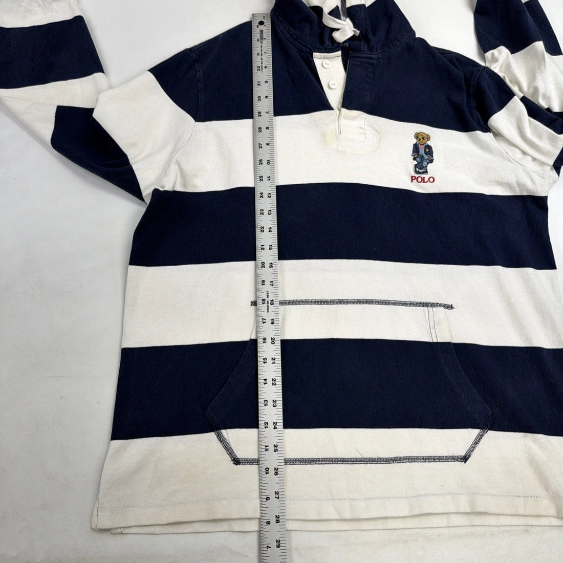Polo Ralph Lauren Bear Hooded Rugby Henley Shirt Size Large Striped
