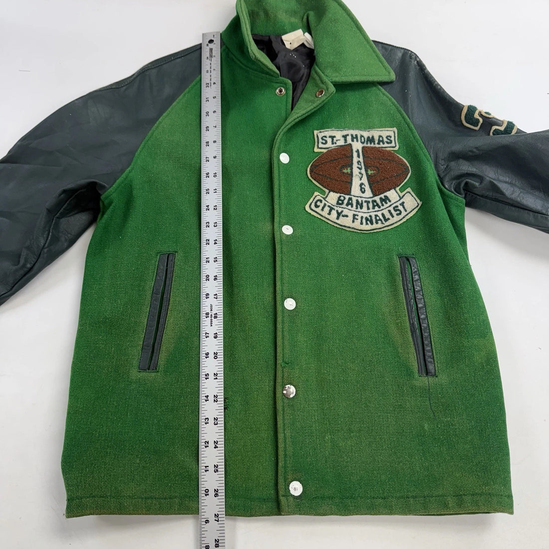 Vintage St. Thomas Bantam Football Leather Wool Varsity Jacket Medium 1976 70s