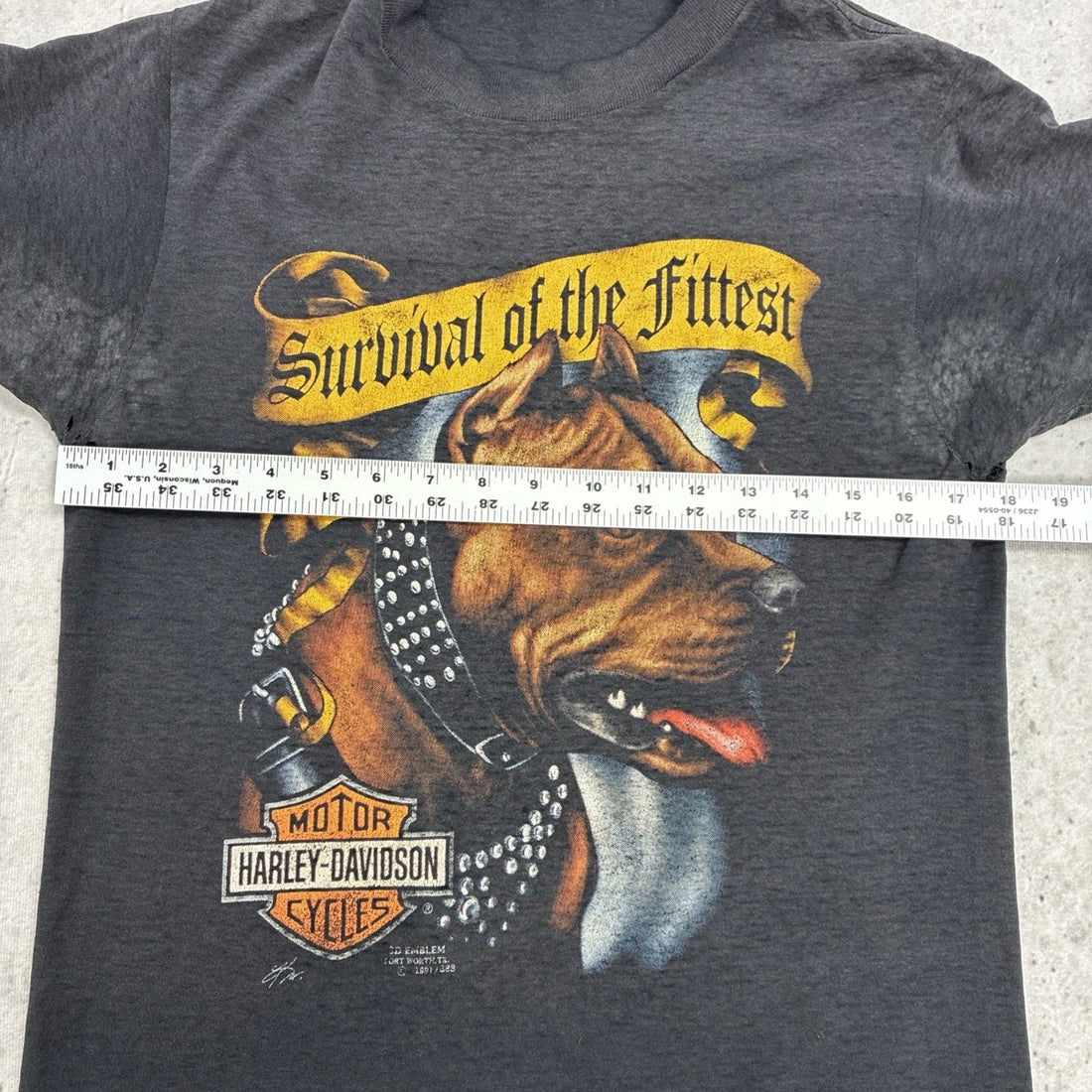 Vintage 3D Emblem Harley Davidson Survival Of The Fittest T-Shirt Medium 1991