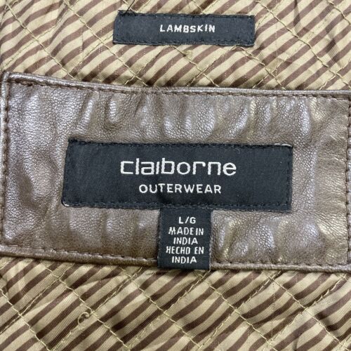 Claiborne Leather Coat Jacket Size Large Brown