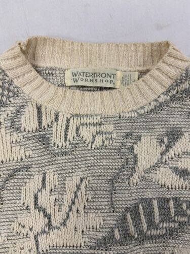 Vintage Waterfront Workshop Floral Cable Knit Sweater Size Large 90s White