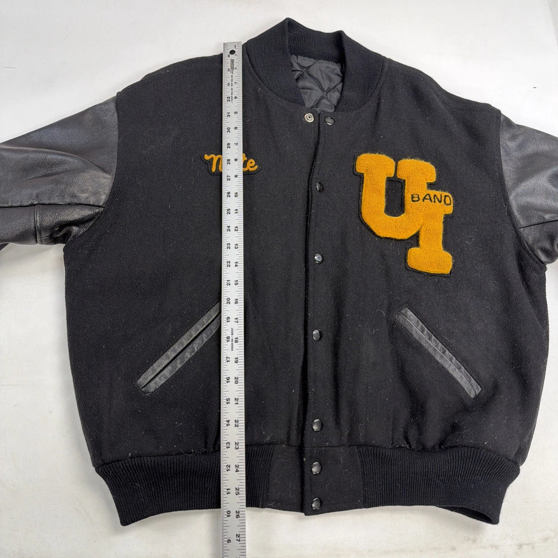 Vintage UI Band Wool Varsity Letterman Jacket Size XL Black