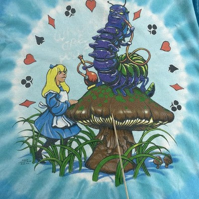 Vintage Alice In Wonderland Liquid Blue Tie Dye T-Shirt Size Large 2003