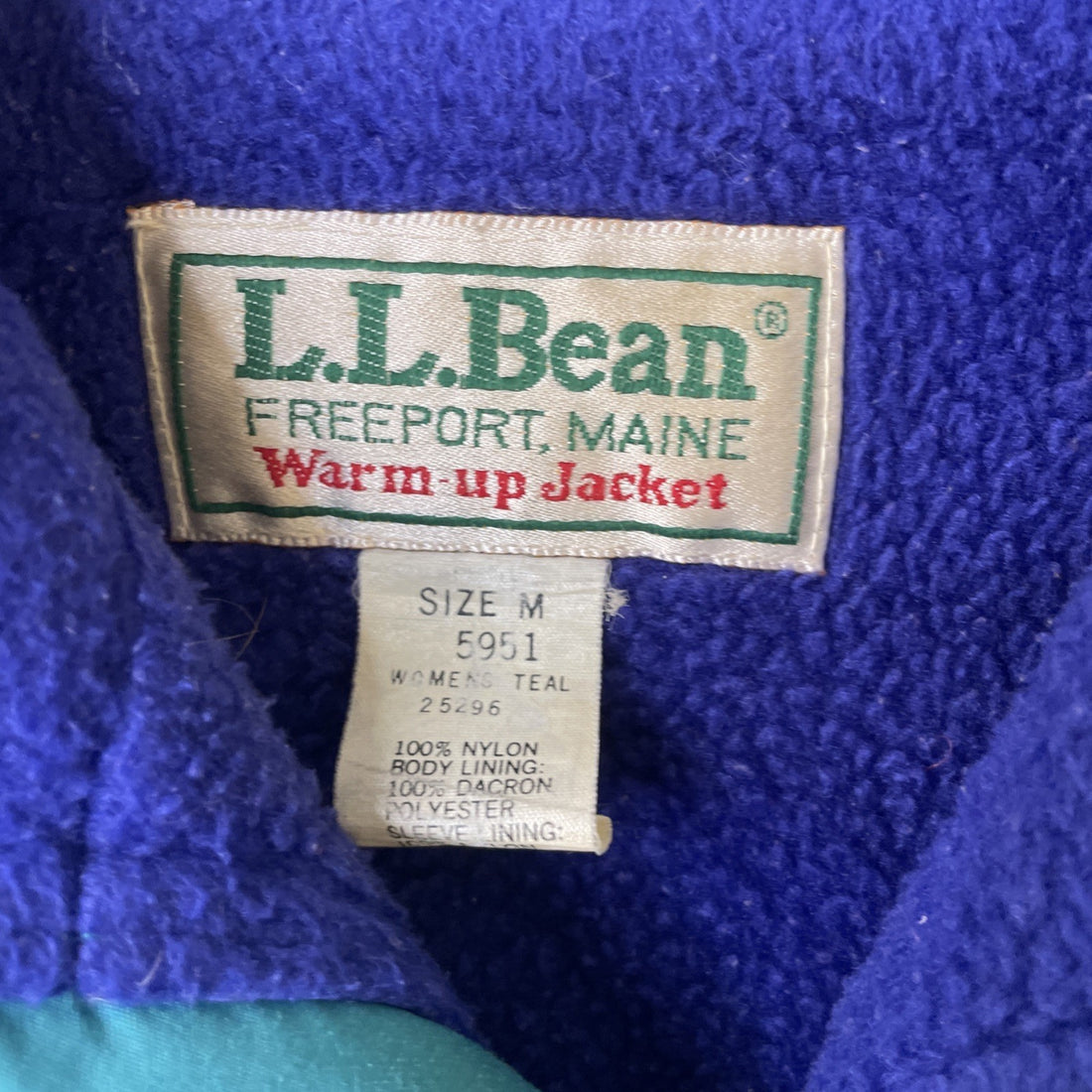 Vintage L.L. Bean Warm Up Jacket Size Medium Fleece Lined Teal