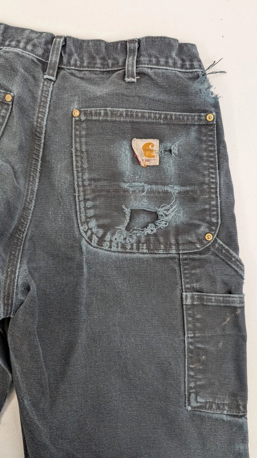 Carhartt Canvas Carpenter Double Knee Work Pants 32 X 30 Distressed B01 BLK