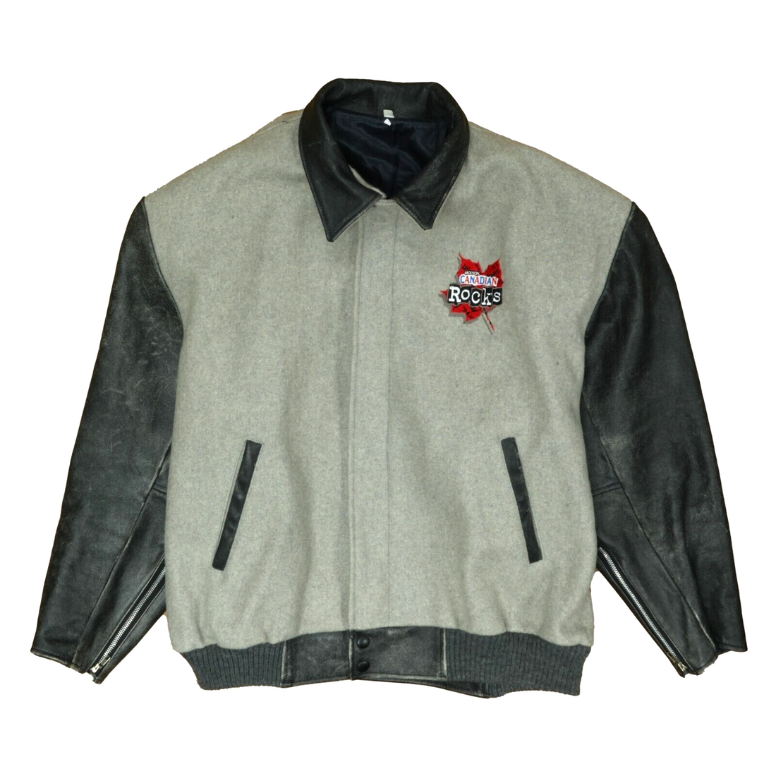 Vintage Molson Canadian Rocks Leather Wool Varsity Jacket Size 2XL Gray Beer