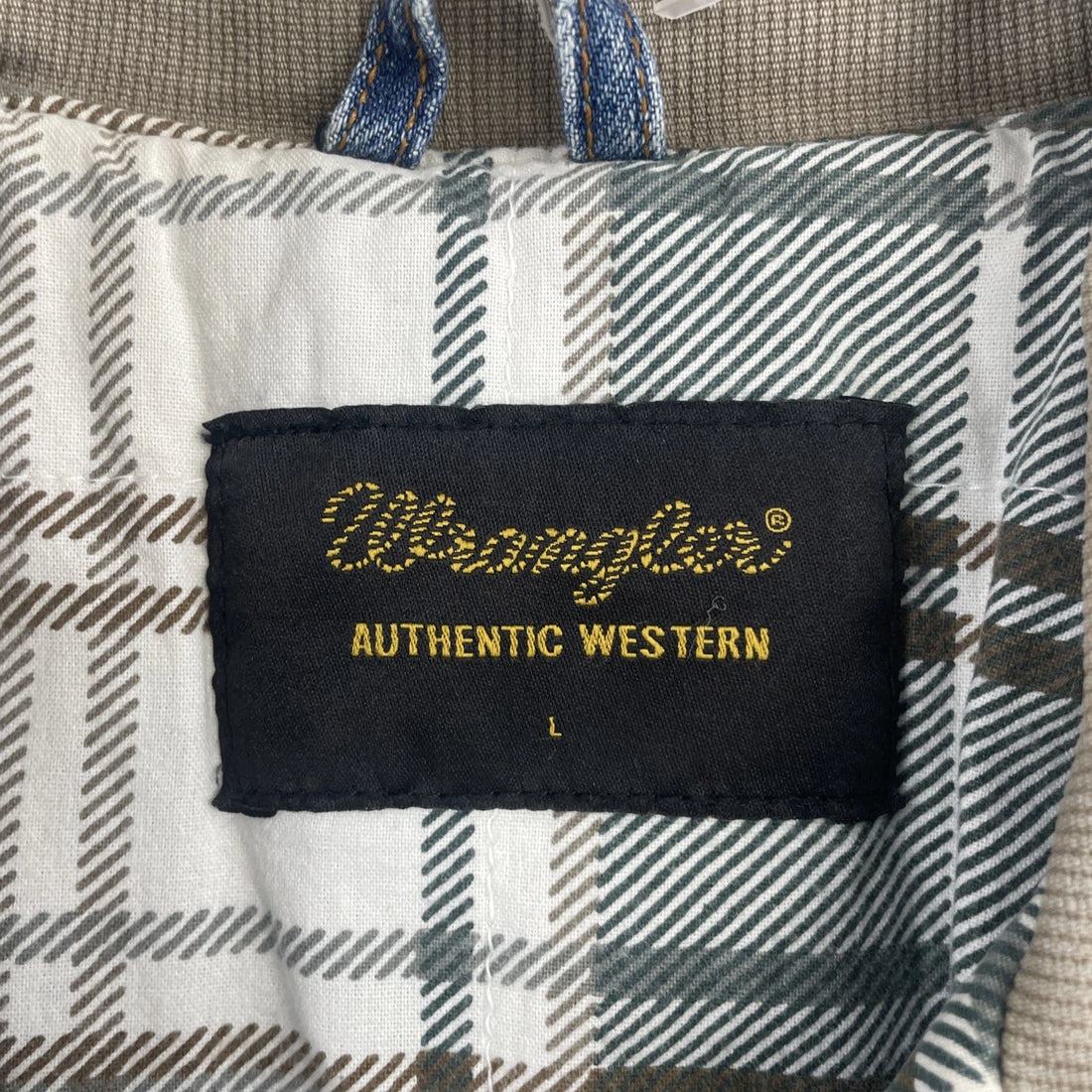Wrangler Western Denim Trucker Jacket Size Large Blue Plaid Lined