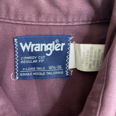 Vintage Wrangler Cowboy Cut Western Button Up Shirt Size 16 1/2-36 Burgundy