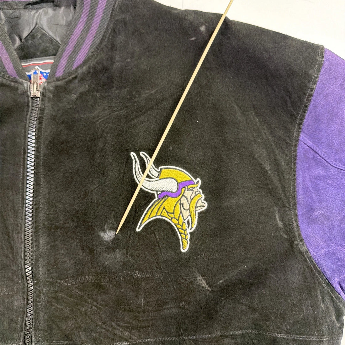 Vintage Minnesota Vikings Leather Suede Varsity Jacket Size XL NFL