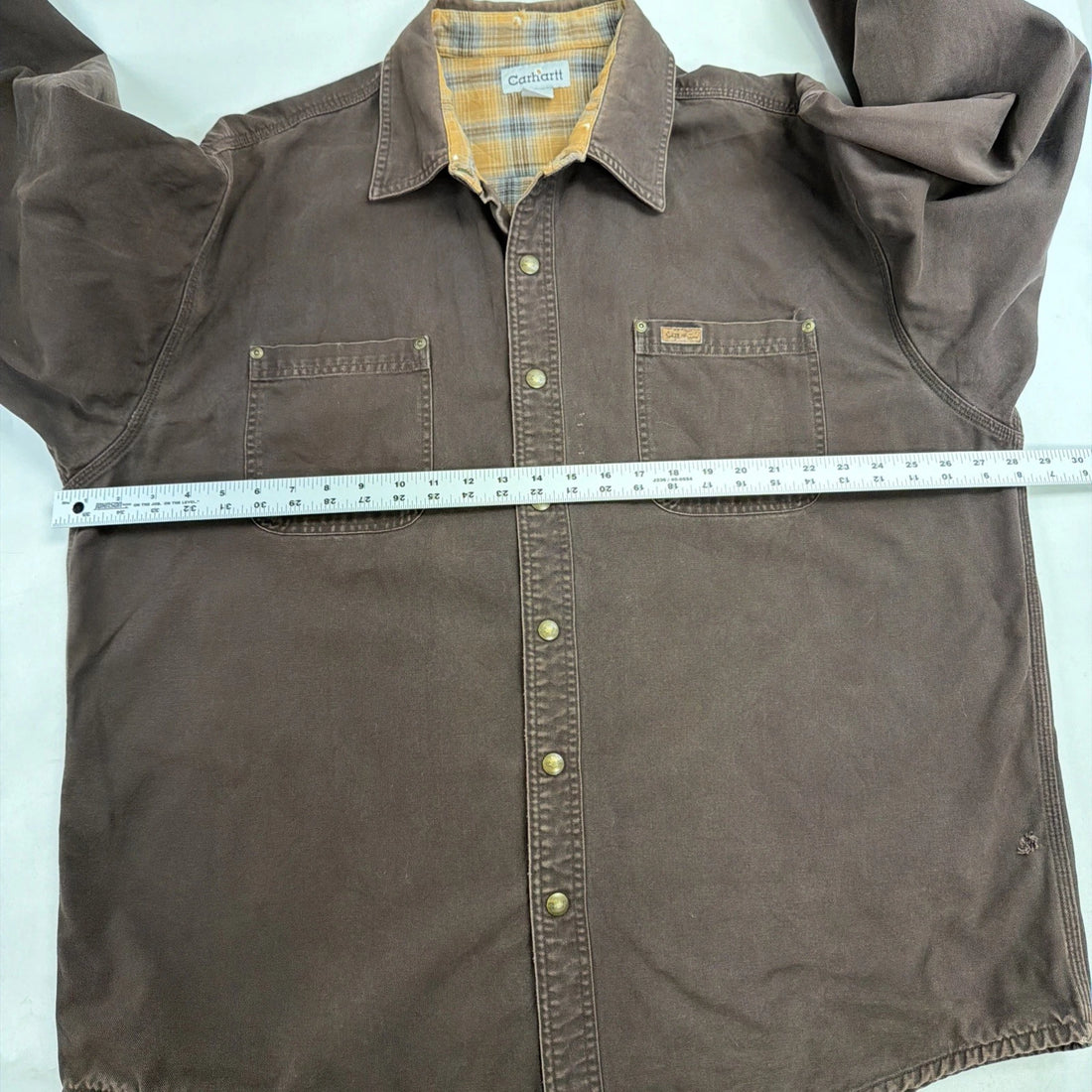 Carhartt Button Up Work Shirt Size XL Brown Plaid Lined
