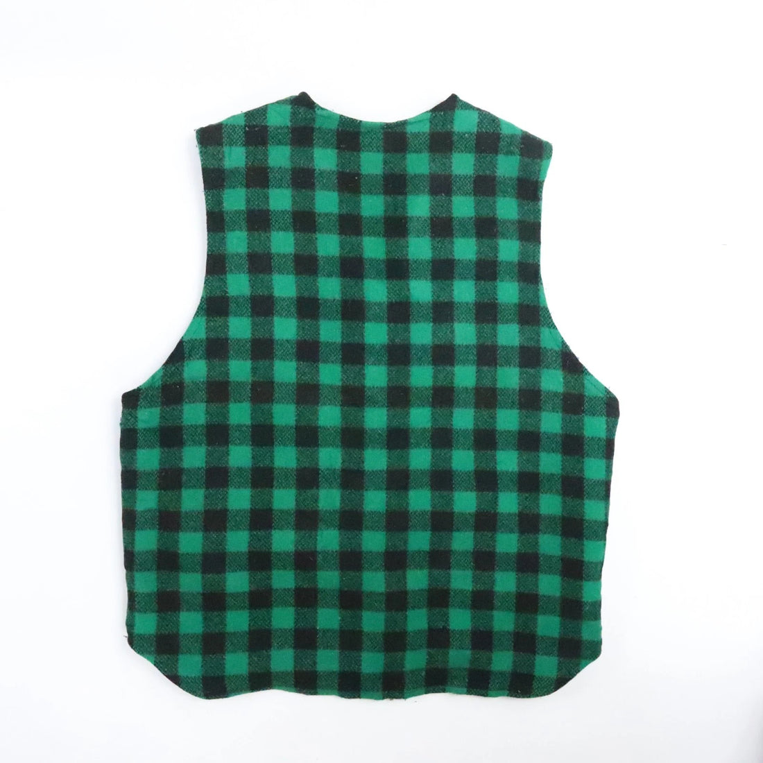 Vintage Johnson Woolen Mills Wool Vest Jacket Size Large Green Buffalo Plaid